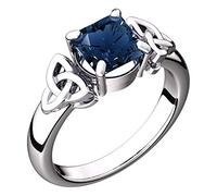 GWG Jewellery 925 Sterling Silver Ring with Large Sapphire Blue Square Stone Graced with Celtic Trinity Knots on Sides - 6 in Gift Box for Women