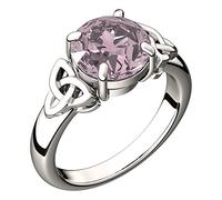 GWG Jewellery 925 Sterling Silver Ring with Large Sapphire Pink Stone Graced with Celtic Trinity Knots on Sides - 6 in Gift Box for Women