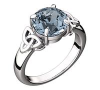 GWG Jewellery 925 Sterling Silver Ring with Large Turquoise Blue Stone Graced with Celtic Trinity Knots on Sides - 7 in Gift Box for Women