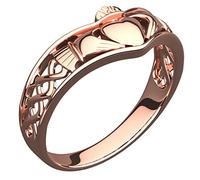 GWG Jewellery Claddagh Ring 18K Rose Gold Coated Half Covered Band and Celtic Knot Design - 5 in Gift Box for Women