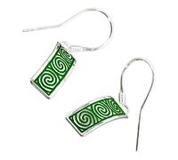 GWG Jewellery Earrings 925 Sterling Silver Rectangular Celtic Newgrange Spirals in Green Enamel in Gift Box for Women