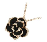 GWG Jewellery Pendant Necklace 18K Rose Gold Coated Rosebud Flower with Black Leaves Graced with Diamond Clear Crystals in Gift Box for Women