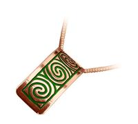 GWG Jewellery Pendant Necklace 18K Rose Gold Coated Sterling Silver Rectangular Celtic Newgrange Spirals in Green Enamel in Gift Box for Women