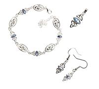 GWG Jewellery Set 18K White Gold Coated Irish Claddagh and Celtic Trinity Knot Graced with Aquamarine Blue Marquise Crystal Links Bracelet, Earrings and Pendant Necklace in Gift Box for Women