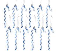 GWHOLE 12 Pcs Blue & White Christmas Candy Cane Decorations - Glitter Plastic Ornaments for Tree