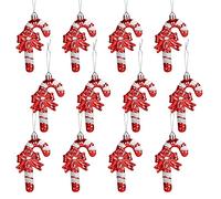 GWHOLE 12 Pcs Candy Cane Christmas Decorations - Red and White Glitter Candy Lane Tree Baubles for Christmas
