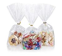 GWHOLE 120 PCS Christmas Cellophane Bags,16 x 26 cm Snowflakes Treat Bags Medium Plastic Bags with Golden Twist Tie for Sweet Candy Cookie Small Gift Xmas Party Supplies
