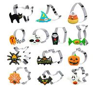 GWHOLE 13 Pcs Halloween Cookie Cutters Pumpkin Bat Ghost Hat Spider Shape Pancake Sandwich Mold Metal Cookie Cutter for Halloween Party