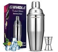GWHOLE 2 Pcs Cocktail Shaker Cocktail Making Set 750 ml with Recipes (e-Book), Built-in Strainer, Double Measurer Jigger