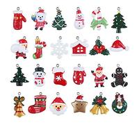 GWHOLE 24 Pcs Christmas Pendant Charm Resin Mini Baubles Tree Ornaments Set, Santa Clause, Snowman Ornaments Charm for Xmas Decoration Ornament DIY Craft