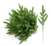 GWHOLE 60 Pcs Norfolk Pine Stems Artificial Pine Branches Christmas Foliage Filler Branches for Xmas Tree Garland Wreath Home Decor