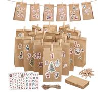 GWHOLE Advent Calendar 2025, Empty Bags Include Wooden Clips Stickers to Make Your Own Christmas Countdown Calenda Kraft Paper Treat Bags for Filling Xmas Decor