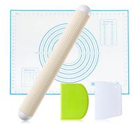 GWHOLE Silicone Baking Mats with Dough Scraper Rolling Pin,50×68cm Non Stick Pastry Rolling Mat with Measurement Non-Slip Dough Kneading Mat Counter Table Mat for Pie/Cake/Pizza Mats
