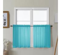 Gwine Turquoise Sheer Curtain Tiers 24 Inch Length, Light Filtering Voile Short Curtain for Living Room Bedroom, Rod Pocket Cafe Curtains for Small Windows 42x24 Inch, 2PCS