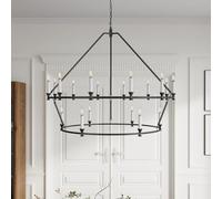 GWJKG 18-Light Black Wagon Wheel Chandeliers, 49 inch Industrial 2-Tier Chandeliers, Candle Lights Farmhouse Round Chandeliers for Living Room Foyer Entryway E12 Socket