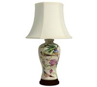 GWJKG 25" Traditional Glazed Vase Table Lamp with Fabric Lampshade Bedroom Bedside Decoration Suitable for Living Room, Dormitory, Office,(Floral White)