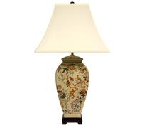 GWJKG 25" Traditional Glazed Vase Table Lamp with Fabric Lampshade Bedroom Bedside Decoration Suitable for Living Room, Dormitory, Office,(Birds+Flowers)