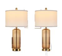 GWJKG 26-inch Touch-Control Glass Table Lamp 2-Pack, Three-Way Dimmable, with USB A+C Ports Bedroom and Suitable for Living Room, Dormitory, Office,(Brown)