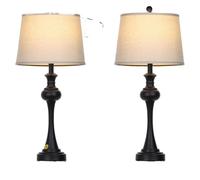 GWJKG 28.75" 3-Way Touch 2-Piece Set with USB A+C Ports, Beige Fabric Lampshade Bedside Suitable for Living Room, Dormitory, Office,(Black Table lamp)
