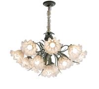 GWJKG 5 Lights Green Flower Chandelier Sputnik White Milk Glass Chandelier for Dining Room Large Nordic Farmhouse Ceiling Pendant Light for Living Room Girls Bedroom Kitchen Island(13 Lights)