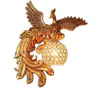 GWJKG Applique antique forme paon doré, lampe fixe résine, abat-jour sphérique en cristal de style européen créatif, décoration murale Appliques murales Color A)