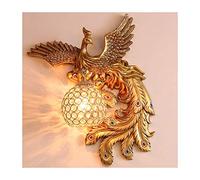 GWJKG Applique antique forme paon doré, lampe fixe résine, abat-jour sphérique en cristal de style européen créatif, décoration murale Appliques murales Color B)