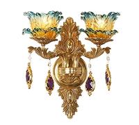 GWJKG Applique murale cristal cuivre à Double tête, Style européen créatif, abat-jour verre en forme fleur, éclairage d'intérieur, lampe de salon Appliques murales