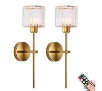 GWJKG Battery Operated Wireless Sconces Set of 2, Dimmable Rechargeable Wall Lights with Crystal Shade, Not Hardwired for Living Room, Bathroom, Bedroom, Hallway