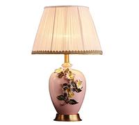 GWJKG Bedside Ceramic Brass Postmodern Light Luxury Enamel Beside Desk Nightstand Lamp Bedrooms Table Lamps For Living Room Color Pink Size : Button S