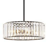 GWJKG Black Crystal Dining Room, 4-Light Semi Flush Mount Chandelier Fixtures, Round Kitchen Hanging Drum Pendant Lights Ceiling for Bedroom Entryway Foyer, 15 Inch