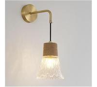 GWJKG Brushed Brass Glass Sconce Adjustable Cord Solid Wood Light Nordic Wall Lamp with E26/E27 Base Hardwired for Living Room Bedroom Hallway Study Entryway