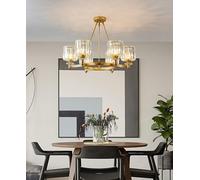 GWJKG Chandelier Ceiling Lamp Circular Chandelier Elegance Prismatic Crystal Hanging Light Traditional Living Room Ceiling Chandelier LED Round Pendant Light, Gold 3 Lights(Gold,6 Lights)