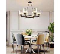 GWJKG Chandelier Ceiling Lamp Circular Chandelier Elegance Prismatic Crystal Hanging Light Traditional Living Room Ceiling Chandelier LED Round Pendant Light, Gold 3 Lights(Black,6 Lights)