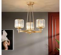 GWJKG Chandelier Ceiling Lamp Circular Chandelier Elegance Prismatic Crystal Hanging Light Traditional Living Room Ceiling Chandelier LED Round Pendant Light, Gold 3 Lights(Gold,3 Lights)