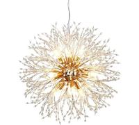 GWJKG Chandelier Ceiling Lamp Globe Crystal Chandelier LED Electroplated Firework Pendant Light G9 Base Dandelion Hanging Lamp for Living Room Restaurant,Gold-12Heads65cm(Gold+whitelight,12Heads