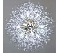 GWJKG Chandelier Ceiling Lamp Globe Crystal Chandelier LED Electroplated Firework Pendant Light G9 Base Dandelion Hanging Lamp for Living Room Restaurant,Gold-12Heads65cm(Chrome+whitelight,12Hea
