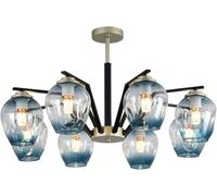 GWJKG Chandelier Ceiling Lamp Golden Industrial During Light Blue Glass Chandelier,E27 Semi Flush Mount Ceiling Light Fixture for Living Room Dining Room-Black and Gold 8t(6t)
