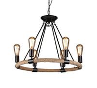 GWJKG Chandeliers,6 Head Rustic Chandelier Large Retro Round Rustic Ceiling Light Lighting Light Rope Wagon Wheel Light Fixture for Dining Living Room,Bedroom