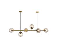 GWJKG Chandeliers Glass Globe Chandelier Lighting 6-Light Gold Mid Century Chandelier Metal Ceiling Pendant Light with Glass Shade for Living Room Farmhouse -Black, Smoke Gray(Blanc) (Noir)