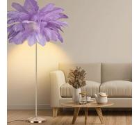 GWJKG Fluffy Ostrich Feather Floor Lamp with Gold Body 3 Color Temperatures Bedroom and Including Suitable for Living Room, Dormitory, Office,(Light Purple)