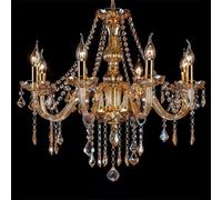 GWJKG French Crystal Chandeliers for Dining Room 6-Light Empire Candle Chandeliers Amber Glass Vintage Antique Chandelier Large Ceiling Pendant Light for Bedroom Living Room Kitchen Island(8-Light)