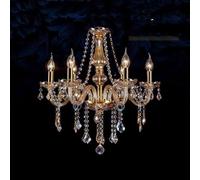 GWJKG French Crystal Chandeliers for Dining Room 6-Light Empire Candle Chandeliers Amber Glass Vintage Antique Chandelier Large Ceiling Pendant Light for Bedroom Living Room Kitchen Island(6-Light)