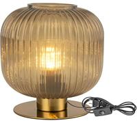 GWJKG Handmade Ribbed Glass Table Lamp with Vintage Gold Base, Bedroom, Study and Bookshelf Suitable for Living Room, Dormitory, Office,(Smoke Gray)