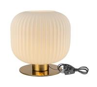 GWJKG Handmade Ribbed Glass Table Lamp with Vintage Gold Base, Bedroom, Study and Bookshelf Suitable for Living Room, Dormitory, Office,(White)
