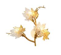 GWJKG Lampe Applique d'érable 3 lumières mur-mur d'intérieur Chargeur Fixation en aluminium doré Feuille murale avec nuance de verre Appliques murales