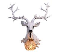 GWJKG Lampe Tête de Cerf Résine Fixe Salon Mur Créatif Américain Rétro Sphérique Cristal Abat-Jour Décoratif Applique Murale Appliques murales (Color : B)