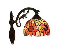 GWJKG Lampes murales Appliques vintage, mural de mur lumineux d'intérieur, plug-in Wall Éclairage Lampe murale vitraux baroque, rétro Teak Verre ave