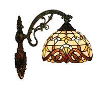 GWJKG Lampes murales Appliques vintage, mural de mur lumineux d'intérieur, plug-in Wall Éclairage Lampe murale vitraux baroque, rétro Teak Verre ave