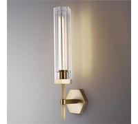 GWJKG LED Wall Lamps Sconces Indoor, 18.5" Brass Bedside Crystal with Tubular Clear Glass Lampshade, Linear Bathroom and Vanity Lighting Fixtures for Bedroom, Hallway(Gold)