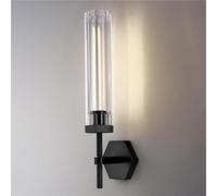 GWJKG LED Wall Lamps Sconces Indoor, 18.5" Brass Bedside Crystal with Tubular Clear Glass Lampshade, Linear Bathroom and Vanity Lighting Fixtures for Bedroom, Hallway(Black)